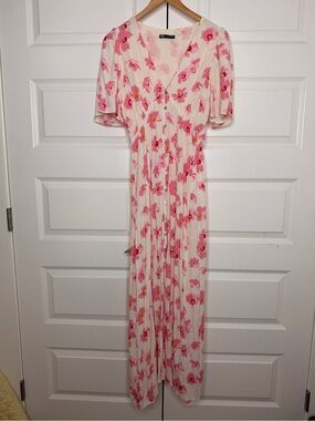Zara Cream Maxi Dress with Pink Floral Print